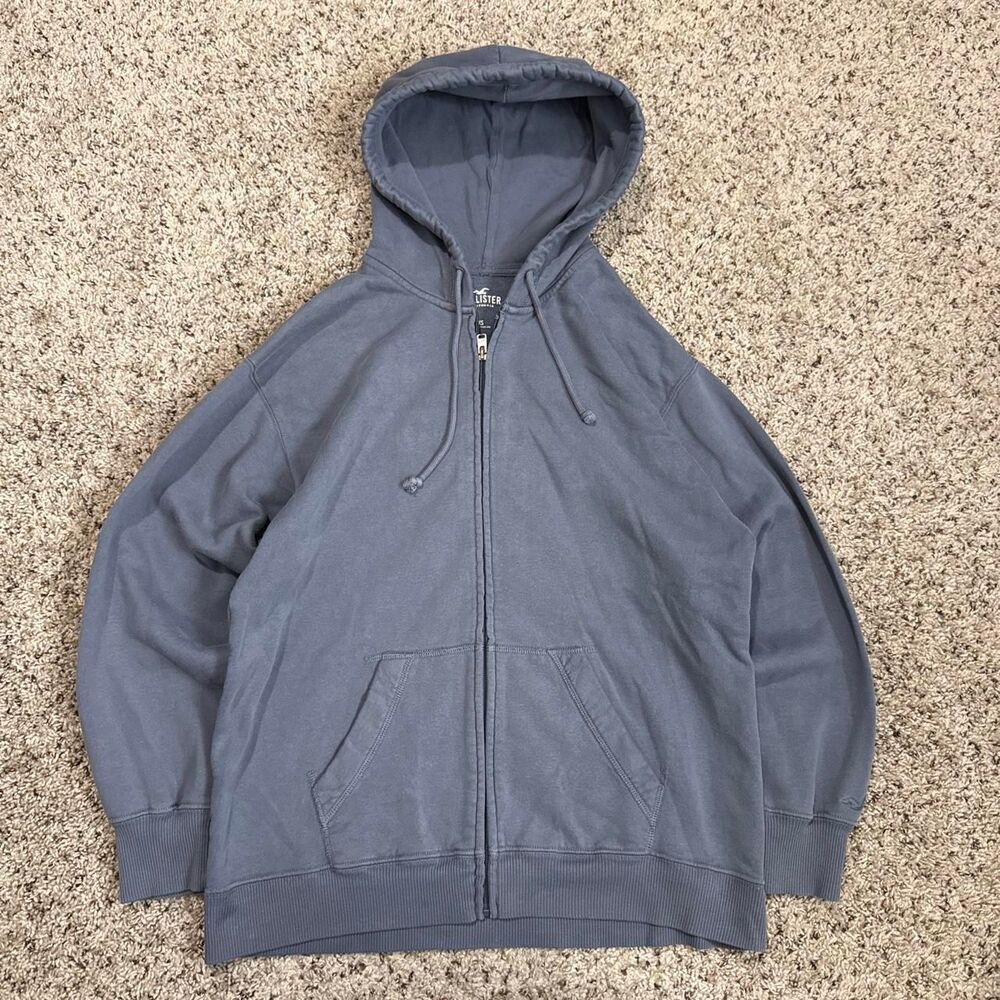 Hollister-co Men's Blue and Grey Hoodie